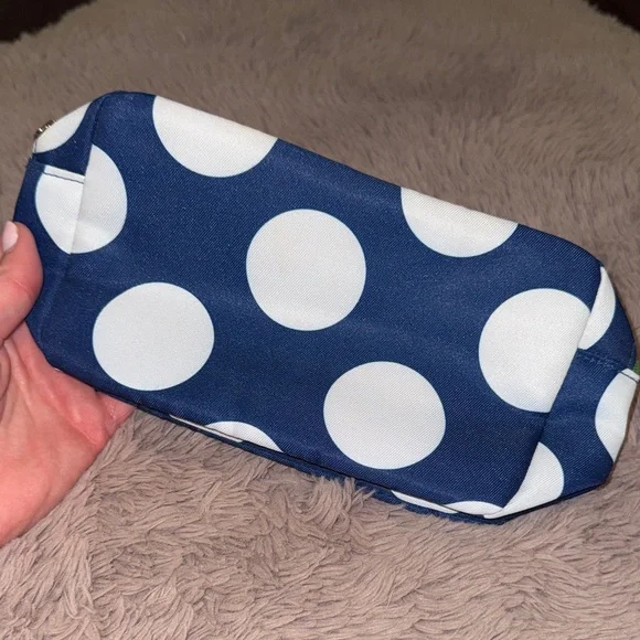 Kate Spade Clinique collab Cosmetic Bag Navy Green White Makeup Toiletries Pouch - Picture 4 of 9